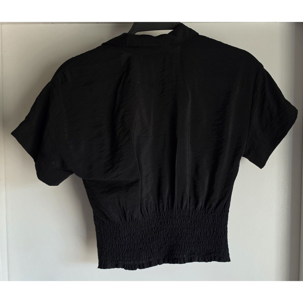 Madewell Blouse XXS Black Solid Collared Short Sleeve Top Shirt Women Classic - Picture 2 of 5